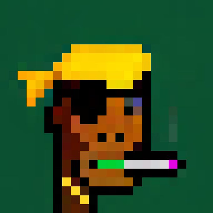 A low-resolution pixel art image shows a character with dark skin and a yellow headwrap smoking a large green and white cigarette, set against a dark green background—its blocky, simple style suggesting it's likely a sprite or icon rather than a detailed "floor plan" as the post humorously implies.