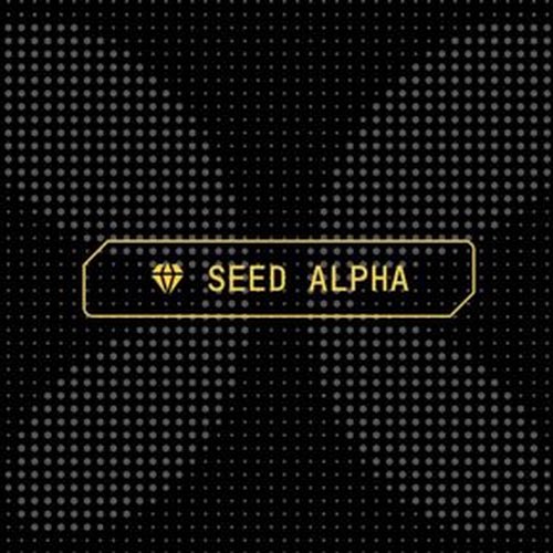 The image displays a digital interface with a dotted black background featuring a central banner that reads "SEED ALPHA" in yellow, accompanied by a diamond icon. The design appears to be a logo or header graphic from the "Seed Alpha" account, which is posting about on-chain crypto narratives including tokens like $DTC and $Z on Solana and BSC networks.