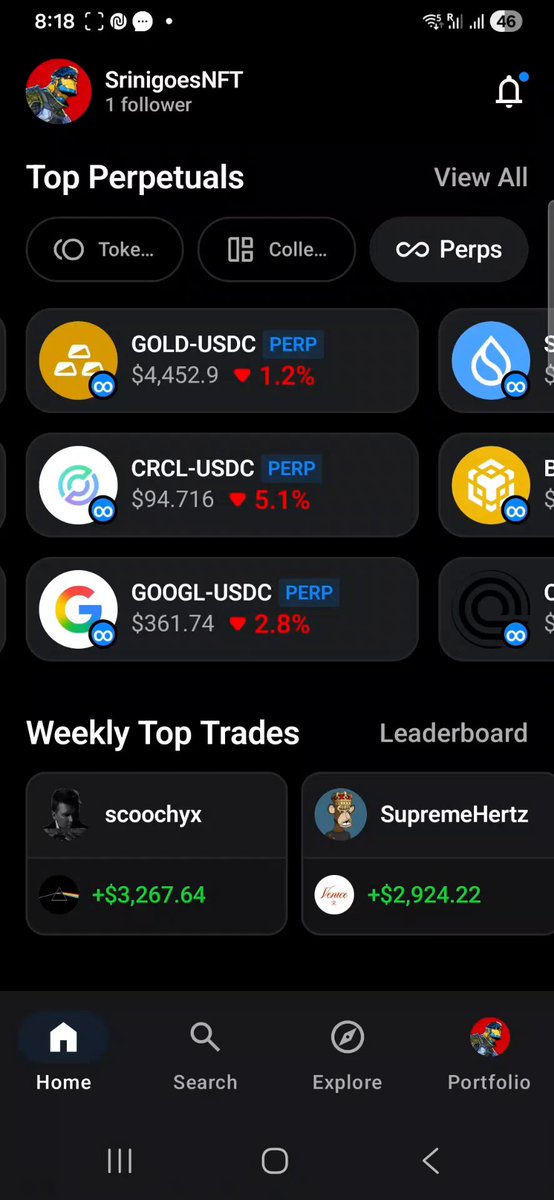 The image shows a phone screen displaying an Opensea mobile app called Top Perpetuals. The user interface of this app features various information about different cryptocurrency markets including their prices, and the users can easily interact with them through a search bar on the top left corner. On the right side of the screen, there is also a menu with options for exploring the available profiles in each market. In addition to these elements, there are several icons placed around the screen that provide helpful information about the app or its features. The image appears to be related to the post by Ryan who just posted his thoughts on this new mobile app.