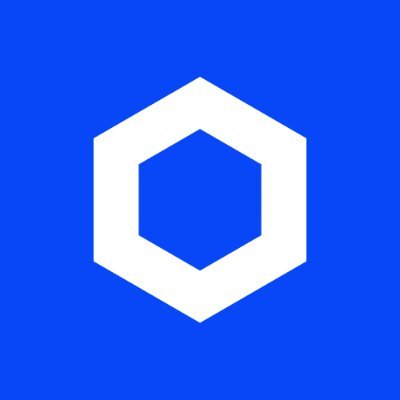 The Chainlink (LINK) cryptocurrency logo, featuring a white hexagon design on a blue background.