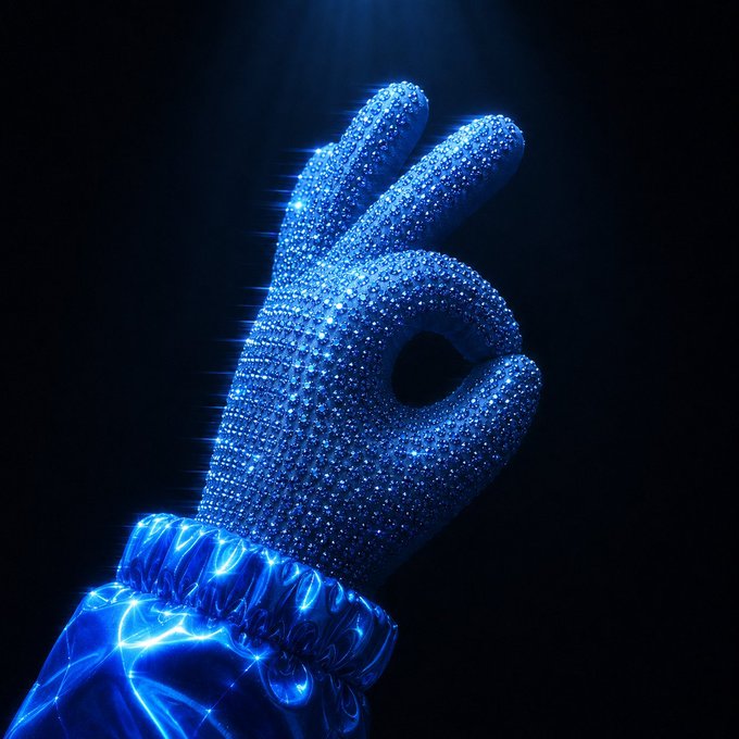 A gloved hand encrusted in sparkling blue crystals forms an "OK" gesture against a dark background, with the accompanying text "Prestock pairs are fixed. apexpad.dev/launch" suggesting a celebratory or approval-themed promotion for the ApexPad crypto launchpad event.