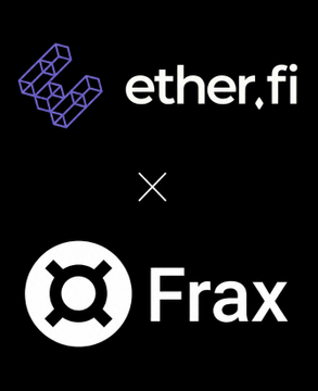 The image shows a partnership logo banner featuring the ether.fi logo (a purple geometric cube design) alongside the Frax logo (a circular symbol) on a black background, connected by an "×" symbol indicating collaboration.

This visual represents the integration between ether.fi and Frax, supporting the post's announcement about frxUSD's adoption—showing that ether.fi users are actively spending frxUSD as a payment-stablecoin with 163 holders, 3,544 transactions, and $179,840 spent on-chain.