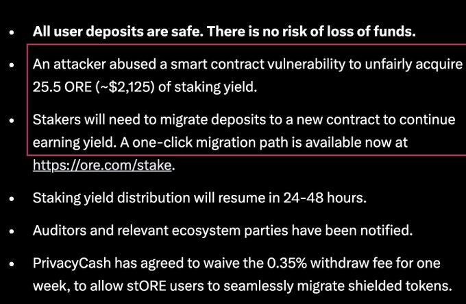 The image shows a text box with bullet points discussing the topic of smart contracts and their impact on the gaming industry. The caption at the bottom suggests that user deposits are safe, but stakers need to migrate to continue earning yield. The primary focus is on the relationship between smart contracts and gaming, with the discussion touching upon how an attack allowed a hacker to take advantage of a smart contract vulnerability for an unfair claim.