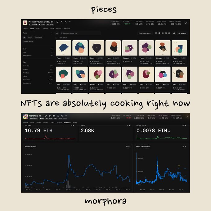 A computer screen displays two graphs, one titled "Piece" and the other "Morphera", with a black background and white text.
