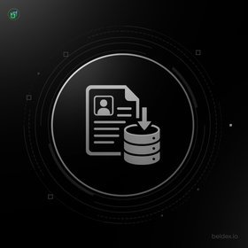 A dark-themed digital icon depicting a document with a profile picture transferring data into a cylindrical database, with the handle @akhil-xl visible in the corner.
