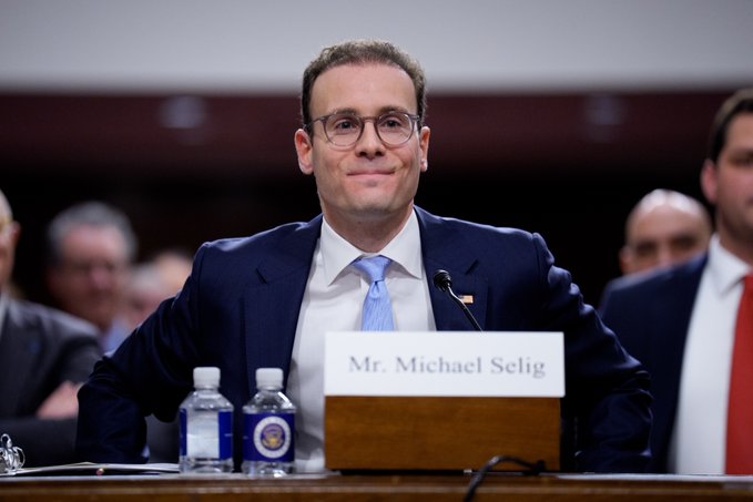 Michael Selig, identified by a name placard reading 'Mr. Michael Selig', sits at a witness table during what appears to be a Senate hearing.