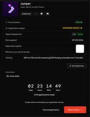 A screenshot of a webpage for "Jumper" with a countdown timer showing "02 days 23 hours 14 minutes 49 seconds" until the remaining 95% supply unlocked over 4 months.