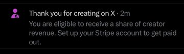The image shows a message from an Instagram account creator, who has been asked to create content for their followers. The creator's name is displayed at the top of the message, along with a purple heart symbolizing gratitude or appreciation. The message also includes instructions on how to set up a new Stripe account and what it entails.
