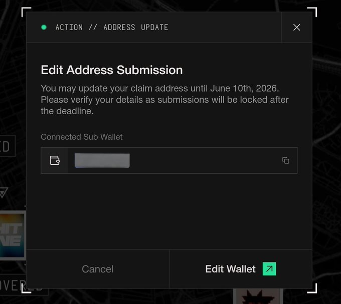 The image shows an email notification screen with a message about editing an address submission. The text indicates that the address has been edited, but there are no further instructions or details provided. The main focus of the image is the email itself, which appears to be from MegaEth, and it seems like people have raised concerns about the process of editing addresses on their applications.