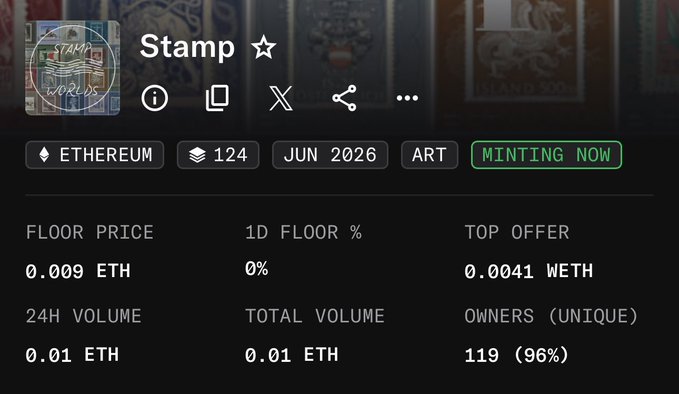 The image shows a table with various data about StampWorlds, such as the number of floors available for rent, prices per floor, and statistics about users and their interests. The focus of this particular post seems to be on the Stampworlds' recent success at hitting its 0.01 ETH mark. It is likely that the table displays information related to Ethereum transactions or blockchain-related platforms.