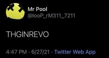 A tweet from "Mr Pool" (@looP_rM311_7211) containing only the reversed text "THGINREVO" ("OVERNIGHT" backwards), seemingly part of a cryptic teaser referencing the accompanying post about a $XRP journey on 7/26.