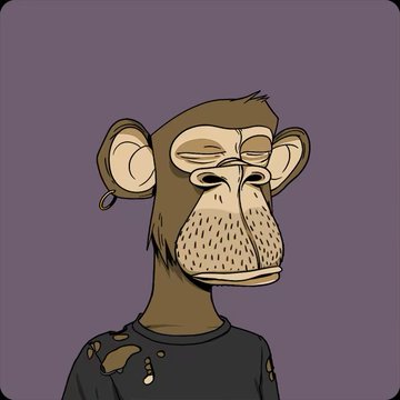 The image features a cartoon monkey with its mouth and eyes closed, wearing a black shirt and hoop earring. The monkey appears to be looking off into space or daydreaming while sitting against a purple background. The caption provided after the image reads "When I bought BAYC #3831, I was very selective; I loved the look of the black holes T-shirt and the gold hoop earring". This suggests that the monkey's outfit and accessories might be inspired by a specific brand or style, which could be related to the post.