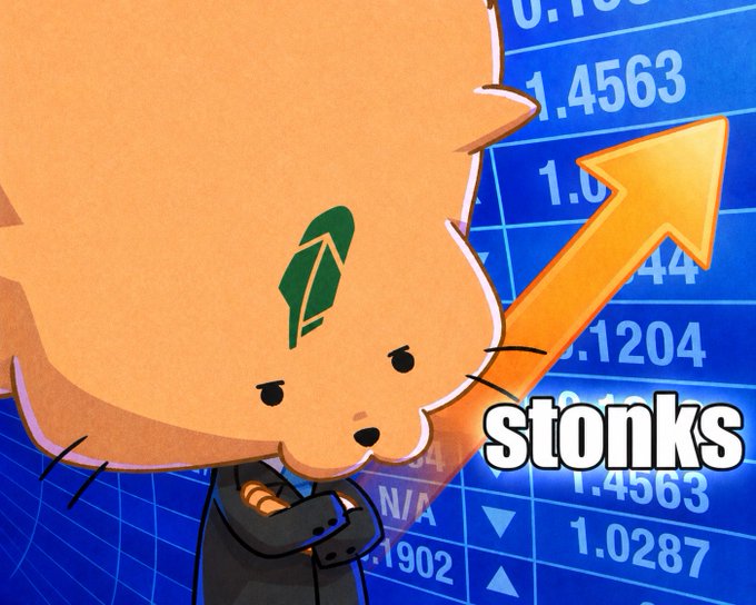 The 'Stonks' meme featuring a cartoon bear-like character in a suit with a green arrow on its head, standing before a stock chart with an upward orange arrow and the text 'stonks'.
