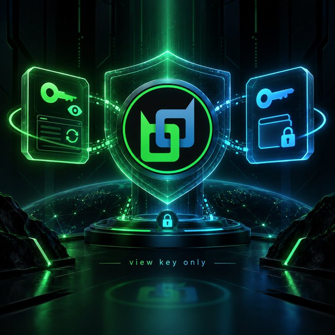 A digital graphic featuring a glowing green shield with a keyhole logo flanked by two translucent panels displaying key and folder icons with lock symbols, labeled "view key only" at the bottom.