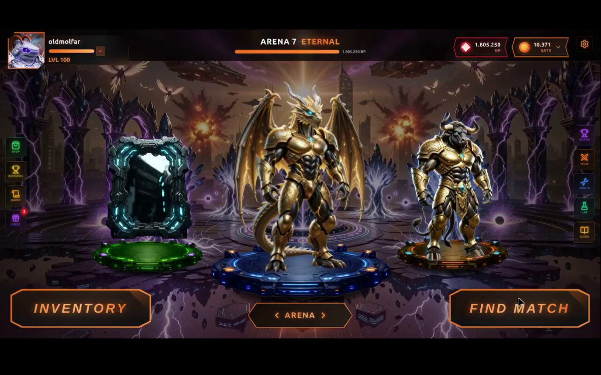 The image shows a display of a video game screen featuring three characters with golden armor standing next to each other. The background depicts a scene from a battle where one character has captured another's shield as part of their strategy. In the middle ground, there is an inventory screen for the game that includes several items like swords and shields, suggesting that players have already been using these items in the game. At the bottom right corner, there are two text boxes with the title "g₿rove Our champion has shared part of his rewards with the community" and the word "g₿rove", possibly indicating a gaming event or promotion related to the game's name.
