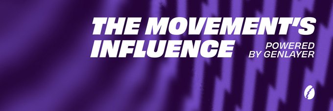 The image features a banner with purple text that reads "The Movements' Influence" and "powered by @GenLayer @RallyOnChain is completely redefining how Web3 projects and creators scale together. No gatekeepers, no friction—just pure, open participation backed by advanced AI Verification to ensure authentic impact and fair". The image also includes a small purple logo in the bottom right corner of the banner.