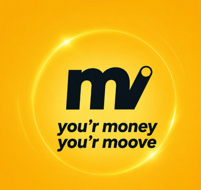 A yellow logo featuring a stylized 'm' with the text 'your money your moove'.