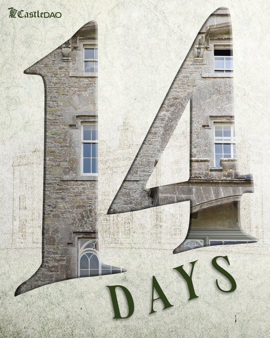 A graphic displays the large number '14' filled with an image of a stone building's windows, above the word 'DAYS', with a 'CastelDAO' logo in the top left corner.