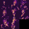 A grid of nine small pixelated fantasy character sprites displayed in purple and orange hues, with a black empty cell in the bottom right corner.