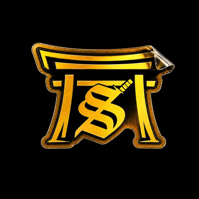 A stylized golden emblem featuring the letters 'TS' designed to look like a torii gate, with a katana integrated into the design, displayed against a black background.