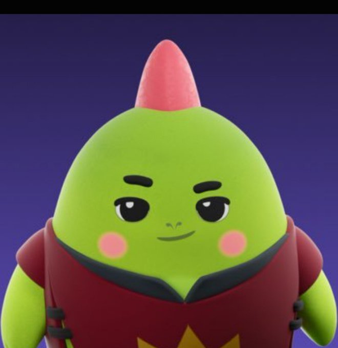 A chubby green character with a red mohawk, blushing cheeks, and a red and black outfit smiles against a purple background, appearing to be a Sleepagotchi NFT from the Nucleus season, reflecting the post's mention of @sleepagotchi and its sleep-related AI rewards ecosystem.