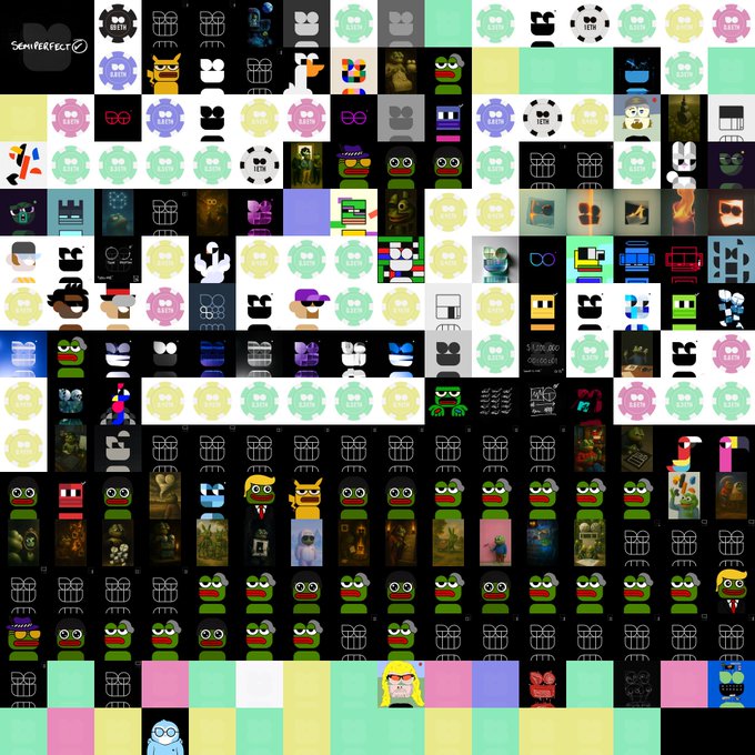 A grid of NFT-style digital character avatars in various pixel art and illustrated styles, many featuring skull motifs, with 'SemPerFidelis' visible in the top left corner.