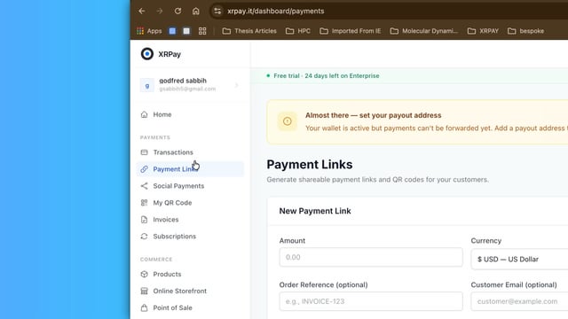 The focus of the image is on a computer screen displaying an online dashboard of some sort, which appears to be related to payment methods or transactions. The text on the page states that the platform allows for various payment types, including settlement in RLUSD or XRP, and customers have the option to choose from multiple payment sources such as PayPal or bank transfers. This indicates that the image may be sharing information about different payment options, suggesting it could be related to a discussion or tutorial around how these payment systems work or how users can choose their preferred method of transactions on the dashboard.