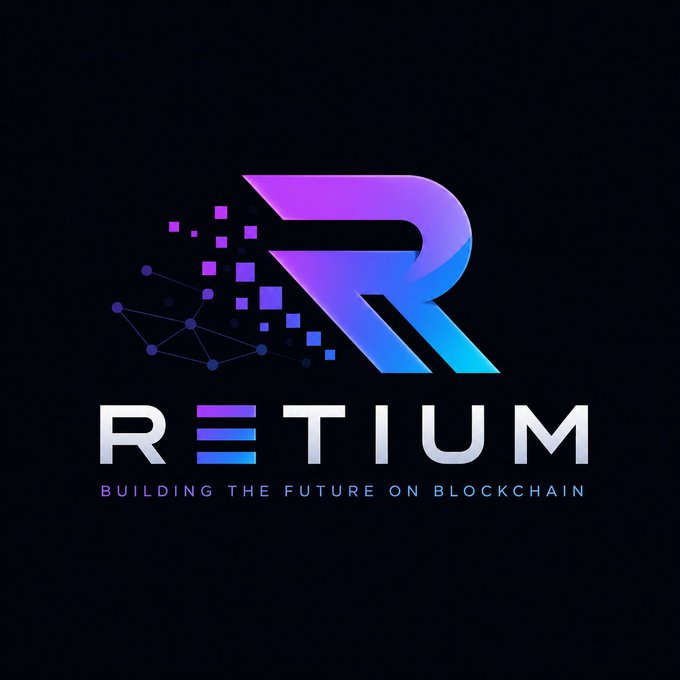 The image displays the Retium logo—a stylized purple and blue "R" with pixelated particles dissolving into a network of connected nodes—set against a dark background, with the tagline "BUILDING THE FUTURE ON BLOCKCHAIN" beneath the brand name. The logo's digital disintegration effect visually reinforces the post's discussion of Retium's whitepaper, symbolizing how the platform breaks down and re-engineers traditional blockchain limitations like speed, scalability, and finality.