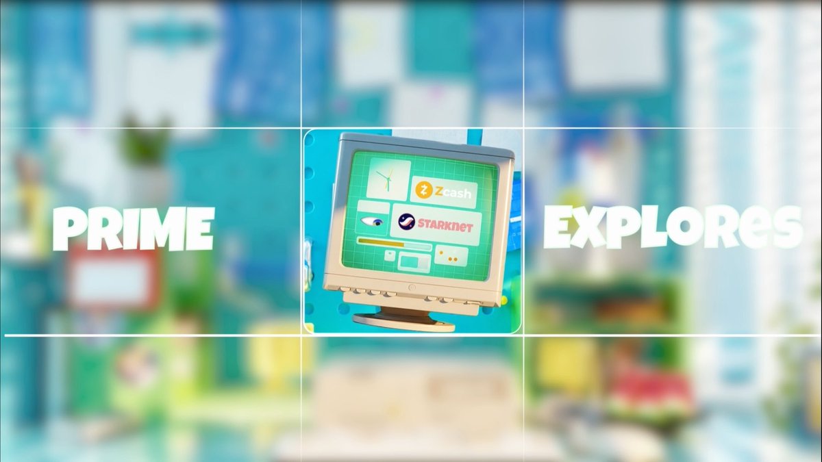 A promotional graphic reads 'PRIME EXPLORES' around a computer monitor displaying Zcash and StarkNet cryptocurrency logos.