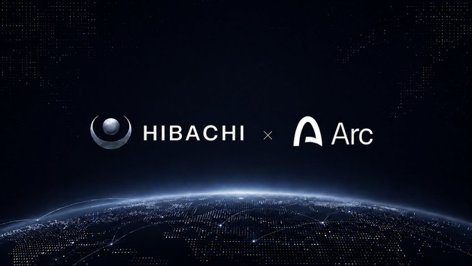 Promotional graphic showing 'HIBACHI × Arc' logos against a dark background with a digital globe at the bottom.