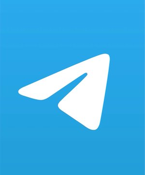 A simple blue square icon featuring the white Telegram paper airplane logo.