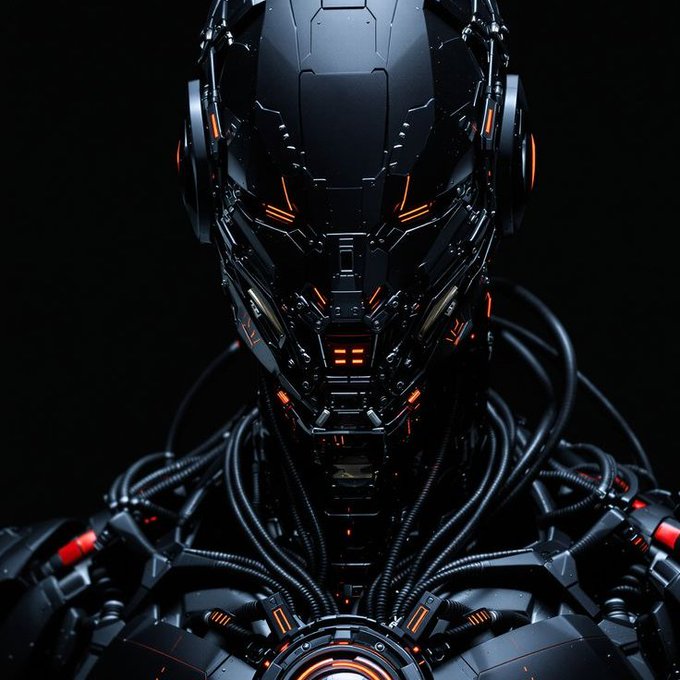 The image features a robot head with a black color scheme that includes orange lights around its eyes and mouth, giving it an futuristic appearance. The robot's face is lit up by these lights, making it stand out against the dark background. The caption below the image provides information about the top RWA altcoins featured in this post, which are associated with major partnerships such as Goldman Sachs, Morgan Stanley, Wellington Management Group, and UOB.