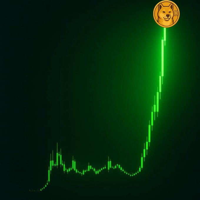 A dark background showing a rising green candlestick chart with a Hobo coin at the peak.