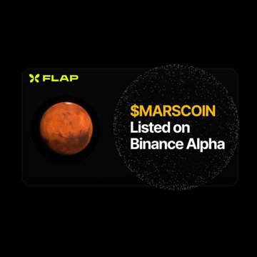 The image displays a promotional graphic featuring the Flap logo alongside a Mars-like planet illustration, with text announcing that "$MARSCOIN Listed on Binance Alpha." It visually reinforces the news of MarsCoin's bStock listing, highlighting Flap's role in supporting the bStocks ecosystem.