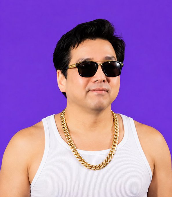 A confident man wearing dark sunglasses, a white tank top, and a thick gold chain stands against a vibrant purple background. The image serves as a stylized header for a post highlighting BitMine's (BMNR) strong weekly performance, +6.39% Monday gain on the NYSE, and its notable Ethereum treasury holdings that outperformed ETH itself.