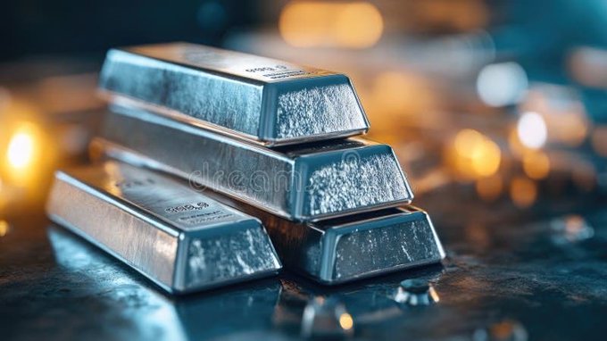 Stacked silver bullion bars sit on a dark reflective surface with warm bokeh lighting, visually anchoring the post's claim about physical silver being tokenized on the XRP blockchain as a challenge to institutional price manipulation.