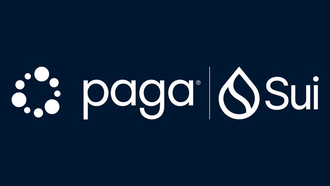 The image displays the logos of Paga and Sui side by side on a dark background, representing their partnership announced on July 1 to integrate blockchain-based stablecoin payments into Paga's African payment network, the same day 13.72 million SUI tokens (worth $9.4 million) were unlocked.