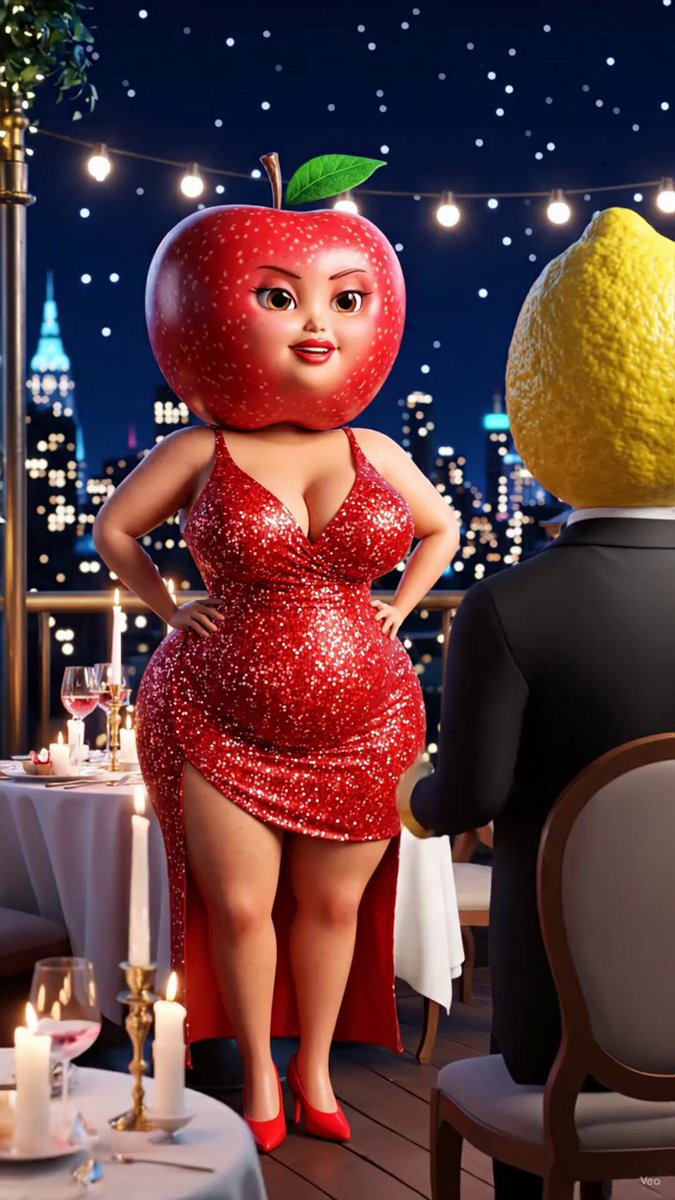 The image features an animated scene of a woman dressed in a red dress, wearing a hat that resembles an apple with a lemon on top, standing next to a man who is also dressed in a suit. They are both seated at a dining table with wine glasses and candles placed around them, creating a romantic atmosphere for their dinner. The image seems to be related to the post about exploring RWA product experiences or TermMaxFi, as it showcases an artistic representation of the concept of fixed-rate lending and call options in a visually appealing manner.