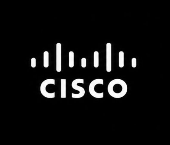 The Cisco logo is displayed in white on a black background, featuring the company name beneath its iconic vertical-line symbol representing a digital bridge.