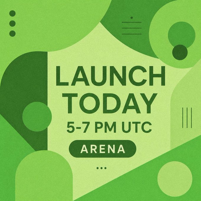 A green graphic announces "LAUNCH TODAY, 5-7 PM UTC" with an "ARENA" button, matching the post's details about the $morphora token launching today on @TheArena during the 5-7 PM UTC window.