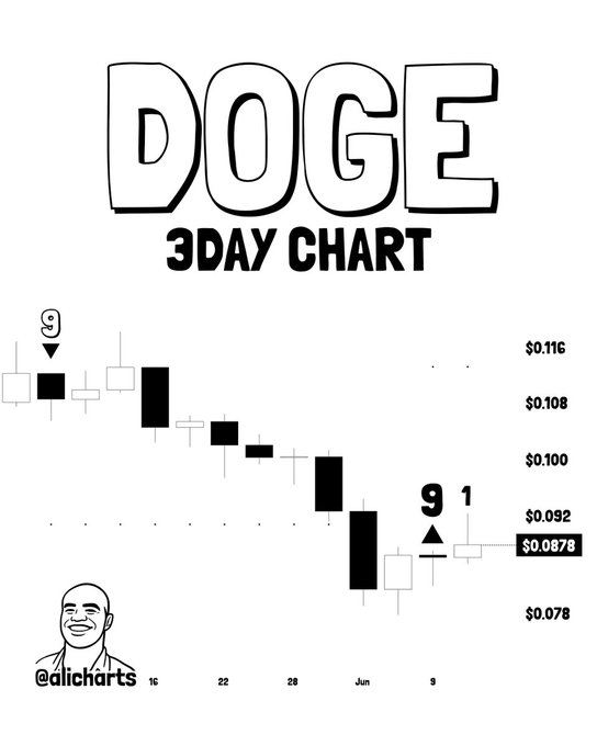 The image features a chart with the text "DOGE" written above it, indicating that it's about Dogecoin. The chart displays the price of Dogecoin over time, showing an upward trend since the TD Sequential flashed a buy signal. This suggests that the value of Dogecoin has been increasing, possibly due to positive news or market sentiment surrounding the cryptocurrency.