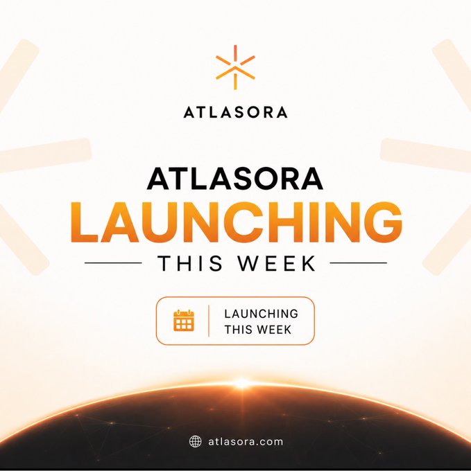 A promotional graphic for AtlasOra announcing "Launching This Week," featuring a sunrise over a globe with the AtlasOra logo and website (atlasora.com). The image ties to the post's message about AtlasOra's upcoming platform launch, reinforcing the thread's announcement that the long-awaited launch is finally happening this week.