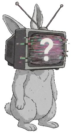 The image features a cartoon rabbit with its head stuck into an old television set, giving the impression of a rabbit-headed TV remote control. The rabbit appears to be holding onto the TV antennae as if they were a part of itself. This whimsical scene is accompanied by a caption that reads " mega给我的感觉除了自信，其他都是缺点": which adds to the overall surreal and humorous nature of the image.