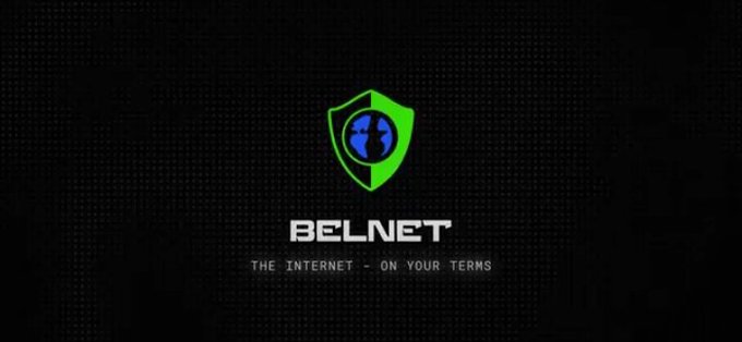The image displays the Belnet logo, a green shield with a blue globe icon, alongside the tagline "THE INTERNET - ON YOUR TERMS," promoting Beldex's privacy-focused ecosystem as a solution to digital surveillance concerns highlighted in the accompanying post.
