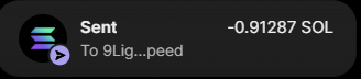 The image appears to be a blurred, distorted animation featuring the text "Sent" and "$100" along with "To @Klingclopedia" on a dark background. It seems to illustrate the tweet claiming a $100 giveaway in Solana was sent to a user named @Klingclopedia, though the distorted rendering obscures clear legibility.
