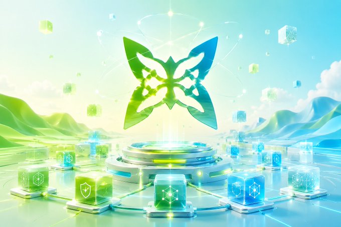 The image features a futuristic scene with a butterfly-shaped logo at its center surrounded by numerous cubes of varying sizes. The cubes are arranged in a circular pattern, creating an intricate network that connects them together. The background of the image is a blend of blue and green colors, giving it a futuristic feel. The post about @quipnetwork discusses the importance of focus on what's relevant to the audience and how to maintain a clean and refined infrastructure for steady development centered around quantum computing.