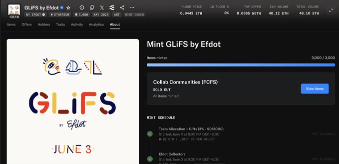 The image features a screenshot of a website displaying information about a new product named Glifs by Eddot. The website has a black background, with white text that outlines details such as "Congrats", "@GLiFSbyEfdot team on a great launch.", and "max allocated". It also indicates the maximum allocation for the product's users, stating that it has been received from the team and will be released during the GTD phase. Additionally, some users have already claimed their max allocation as gifts, further indicating anticipation of its upcoming release. The image also contains a link, which could possibly provide more information about the product or the event related to Glifs by Eddot.