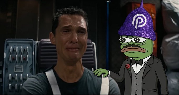 The image features a cartoon character of a man wearing a purple hat with the letter "P" on it, standing next to another cartoon character who appears to be a frog or a gecko. The man has a sad expression on his face as he looks at the frog. The caption below the image reads, "My bro: pays expensive market data fees Me: starts calculating how much money he could've saved Pyth @PythNetwork saving builders money one realization at a time".