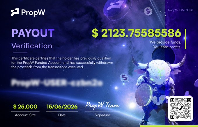 The image is a screenshot of a promotional website called PropW! that has an advertisement for Bitcoin payments. It shows a virtual space with planets, stars and other celestial elements as well as two different creatures representing the bitcoin and ether worlds with distinct colors - blue and white in this case. The post encourages users to "Profit With PropW!" by providing information about Bitcoin and ether trading, stating that they provide funding for successful trading transactions. The text in the image is also part of the website's logo, which reads: 
"PropW! Profit Withdrawn: $2223.78USDT We Provide Funds, You Earn Profits."