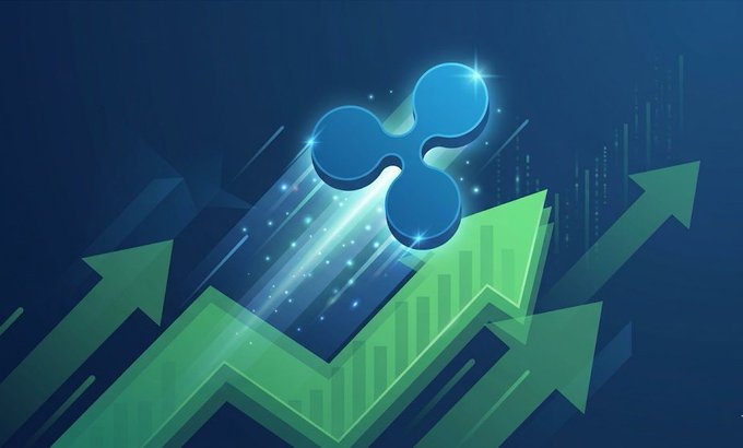 A glowing Ripple (XRP) logo rockets upward along multiple green ascending arrows against a blue background filled with sparkles and growth chart elements, visually symbolizing the dramatic $750,723,000 market cap surge described in the post. The image reinforces the bullish breakout narrative by depicting XRP as a launching rocket, capturing the excitement and momentum of rapid price appreciation.